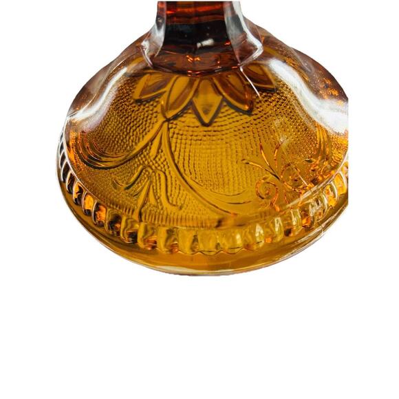 Vintage 8.5” T Tierra Amber Brown Press Cut Glass Candlestick Holder Home Decor - Picture 11 of 16